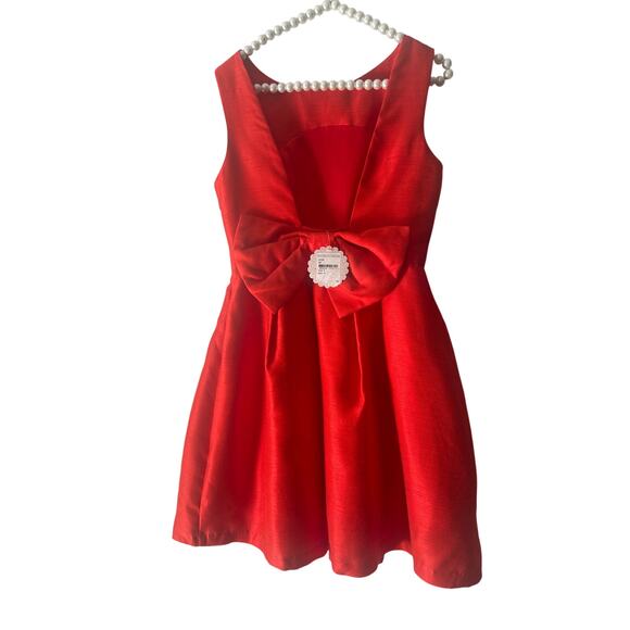 Med Soprano NEW solid Red deep V bow back side zip party Cocktail Dress NWT - Picture 3 of 5